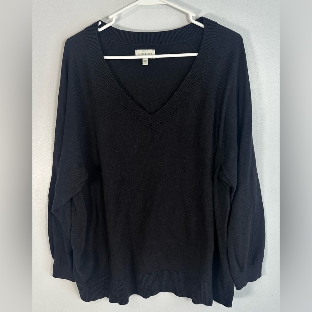 Lucky Brand Casual Black V-Neck Sweater Size XXL